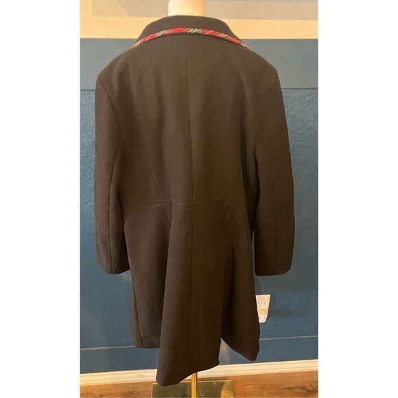 Allegra K Women's Peter Pan Collar Contrast Trim Single Breasted Long Coat - Picture 4 of 8